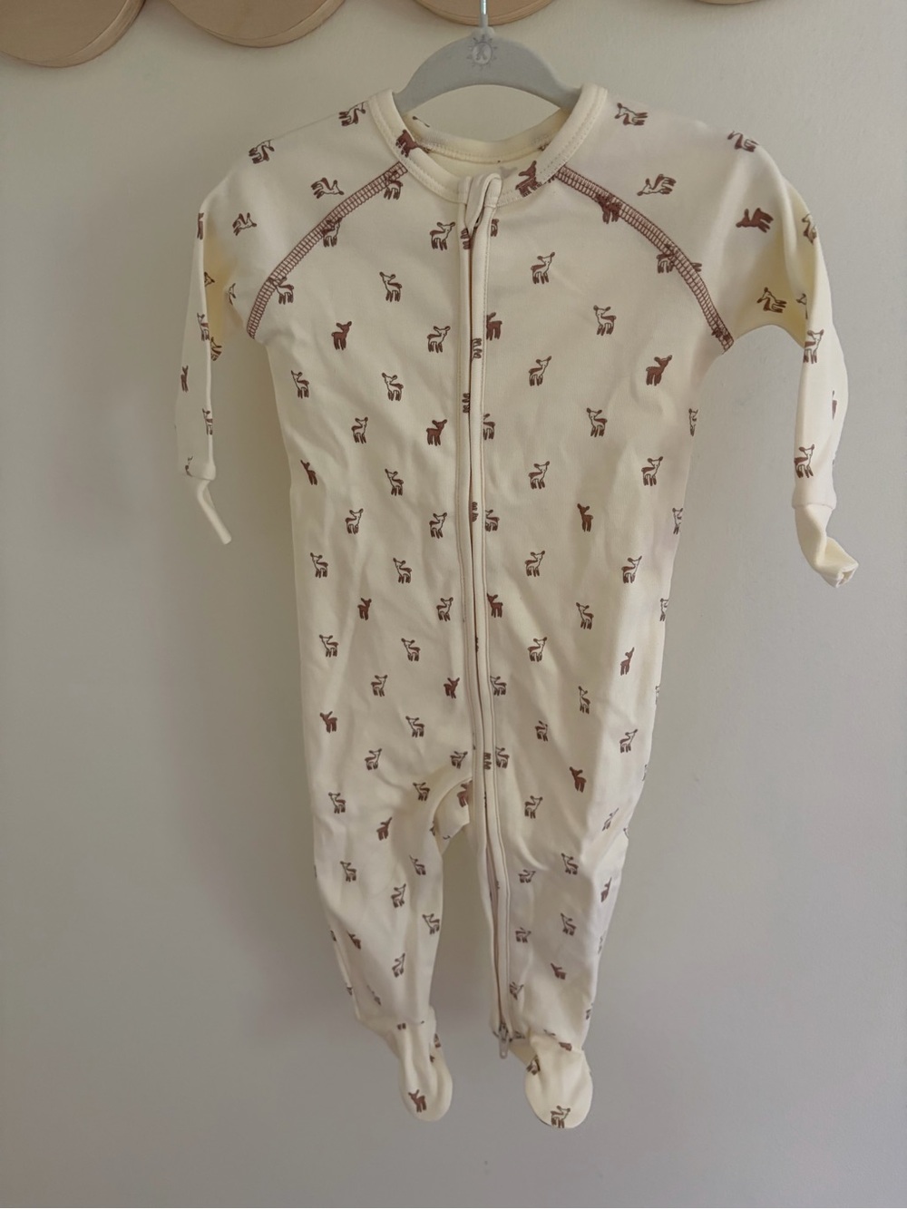 Cream Footed Baby One-Piece with Brown Animal Print
